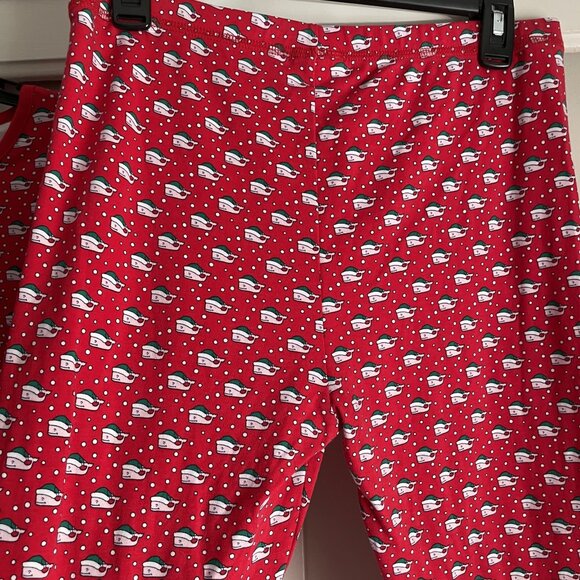 Vineyard Vines Holiday Santa Whales Long Pajama Sleep SET Size M Red Cotton PJs - Picture 11 of 13